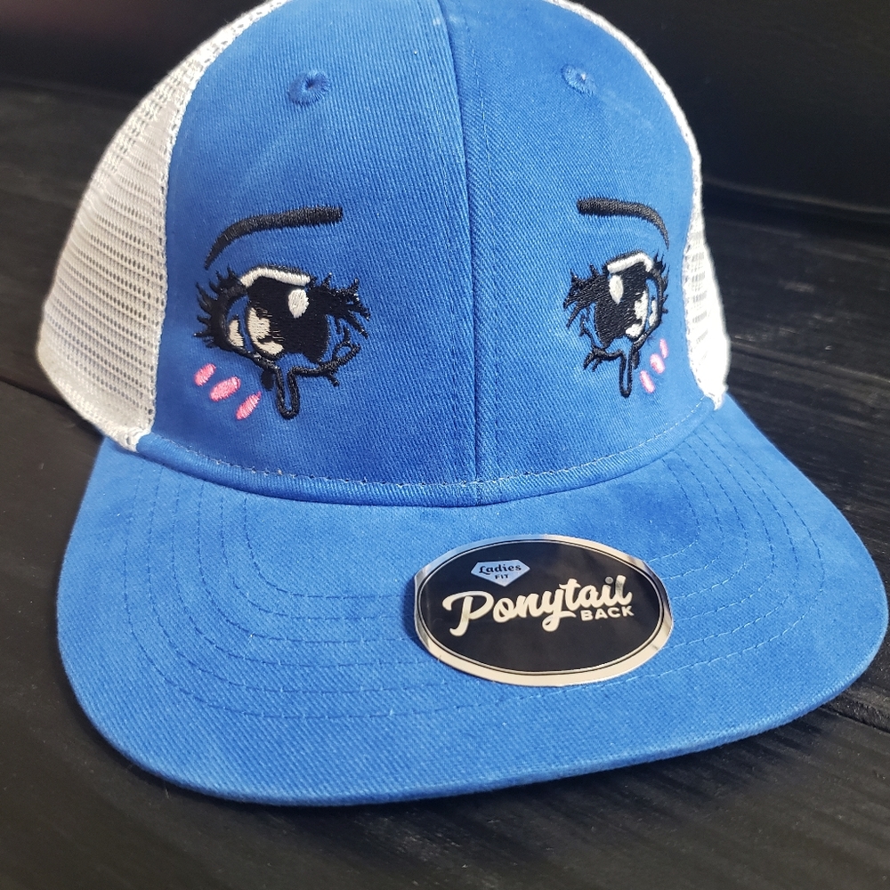 Anime eyes ponytail enbroidered hat